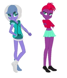 Size: 520x608 | Tagged: safe, artist:101dragonslayer, artist:cookiechans2, derpibooru import, tempest shadow, oc, oc:elizabat stormfeather, equestria girls, my little pony: the movie, alternate hairstyle, base used, belly button, boots, clothes, crossed arms, equestria girls-ified, female, hoodie, legs, midriff, miniskirt, shirt, shoes, shorts, simple background, skirt, white background