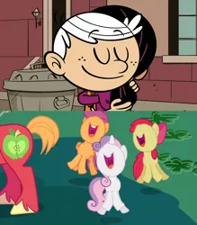 Size: 1920x2192 | Tagged: apple bloom, big macintosh, cutie mark crusaders, derpibooru import, edit, edited screencap, hearts and hooves day (episode), lincoln loud, nose in the air, ronnie anne santiago, safe, scootaloo, screencap, sweetie belle, the loud house