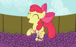 Size: 700x435 | Tagged: safe, derpibooru import, screencap, apple bloom, big macintosh, pony, brotherhooves social, animated, brother and sister, cannonball, crossdressing, cute, female, filly, food, gif, grape juice, grapes, jar, jar bloom, juice, liquid bloom, male, nose in the air, orchard blossom, ponies are liquid, pony in a bottle, siblings, squish, stomping