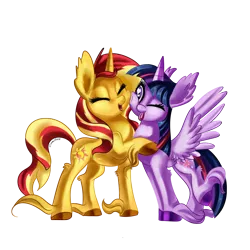 Size: 1250x1250 | Tagged: safe, artist:nattyvelvet, derpibooru import, sunset shimmer, twilight sparkle, twilight sparkle (alicorn), alicorn, pony, unicorn, :p, cute, eyes closed, female, floppy ears, happy, heart eyes, hug, leg fluff, lesbian, mare, open mouth, raised hoof, rubbing, shimmerbetes, shipping, silly, simple background, smiling, snuggling, spread wings, squishy cheeks, sunsetsparkle, tongue out, transparent background, twiabetes, unshorn fetlocks, wingding eyes, wings