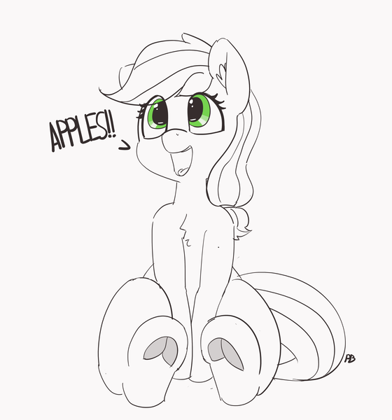 Size: 4246x4552 | Tagged: safe, artist:pabbley, derpibooru import, applejack, earth pony, pony, 30 minute art challenge, absurd resolution, apple, chest fluff, clothes, cute, dialogue, ear fluff, female, food, jackabetes, mare, open mouth, partial color, simple background, sitting, smiling, solo, that pony sure does love apples, underhoof