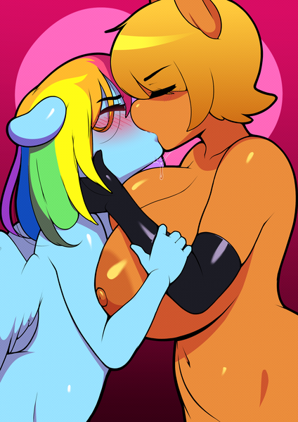 Size: 2480x3508 | Tagged: questionable, artist:3mangos, derpibooru import, ms. harshwhinny, rainbow dash, anthro, earth pony, pegasus, art pack:breaking saddle 2, alternate hairstyle, art pack, belly button, big breasts, blushing, breasts, busty ms. harshwhinny, clothes, dashsub, dashwhinny, erect nipples, evening gloves, explicit source, eyes closed, female, females only, femdom, femsub, floppy ears, gloves, harshdom, huge breasts, image, impossibly large breasts, kissing, latex, latex gloves, lesbian, long gloves, mare, nipples, nudity, png, shipping, short hair, sloppy kissing, submissive