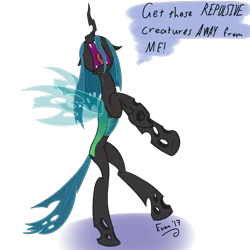 Size: 2000x2000 | Tagged: safe, alternate version, artist:evan555alpha, derpibooru import, queen chrysalis, changeling, dialogue, female, freakout, frightened, frown, hoofy-kicks, nose in the air, open mouth, panic, raised leg, rearing, scared, screaming, simple background, solo, tongue out, transparent background, uvula, wide eyes