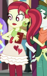 Size: 371x600 | Tagged: safe, derpibooru import, screencap, aqua blossom, rose heart, scott green, display of affection, equestria girls, equestria girls series, background human, cropped, female, male, offscreen character, solo focus