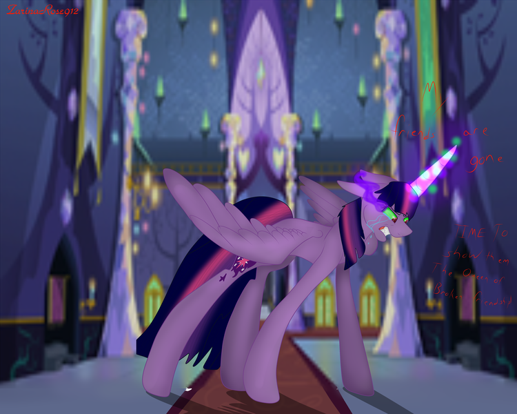 Size: 5000x4000 | Tagged: safe, artist:zarinarose912, derpibooru import, twilight sparkle, twilight sparkle (alicorn), alicorn, pony, absurd resolution, angry, corrupted, crying, dark magic, evil twilight, magic