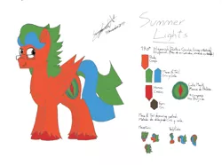 Size: 2091x1555 | Tagged: safe, artist:summerium, derpibooru import, oc, oc:summer lights, unofficial characters only, pegasus, pony, chest fluff, glasses, male, mixed art, reference sheet, spanish, stallion, text, unshorn fetlocks