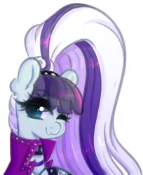 Size: 2315x2833 | Tagged: safe, artist:fluffymaiden, derpibooru import, coloratura, earth pony, pony, bust, countess coloratura, female, long mane, mare, one eye closed, portrait, simple background, smiling, white background, wink