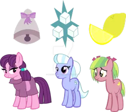 Size: 1024x907 | Tagged: safe, artist:magictimeymare12, derpibooru import, lemon zest, sugar belle, sugarcoat, ponified, earth pony, pony, alternate hairstyle, alternate universe, equestria girls ponified, female, mare, vector, watermark