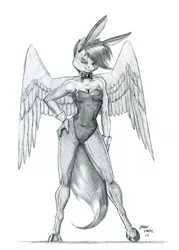 Size: 1000x1400 | Tagged: anthro, armpits, artist:baron engel, bowtie, breasts, bunny ears, bunny suit, busty scootaloo, cleavage, clothes, cufflinks, cuffs (clothes), derpibooru import, female, grayscale, hand on hip, leggings, legs, mare, monochrome, older, older scootaloo, pegasus, pencil drawing, playboy bunny, scootaloo, simple background, smiling, solo, solo female, suggestive, traditional art, unguligrade anthro, white background