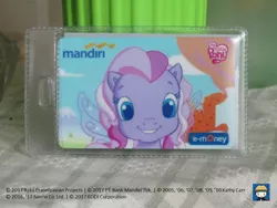 Size: 960x720 | Tagged: safe, derpibooru import, starsong, pegasus, pony, 2009, bank, bank mandiri, card, e-money, female, filly, g3.5, indonesia, irl, kids, mandiri, photo, solo, teeth