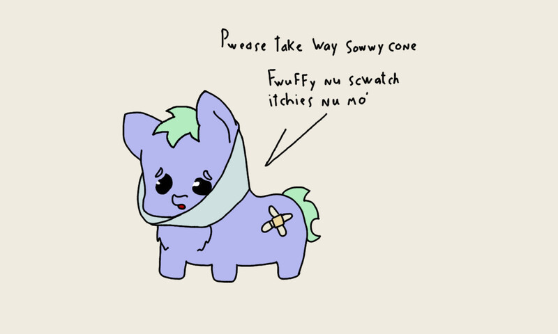 Size: 1280x768 | Tagged: artist:foxhoarder, artist:rick_n_fluffy, bandaid, cute, derpibooru import, elizabethan collar, fluffy pony, hugbox, injured, sad, safe, solo