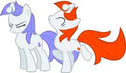 Size: 800x467 | Tagged: safe, artist:anonymousnekodos, derpibooru import, oc, oc:discentia, oc:karma, ponified, unofficial characters only, pony, cutie mark, downvote, duo, female, mare, reddit, simple background, transparent background, upvote, vector