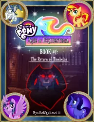 Size: 610x791 | Tagged: age of equestria, alicorn, aoe, artist:melspyrose, artist:peachiekeenie, cover, derpibooru import, grogar, oc, oc:midnight shade, safe, star swirl the bearded, sunset shimmer, twilight sparkle, twilight sparkle (alicorn)