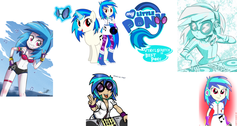 Size: 2785x1485 | Tagged: safe, artist:lisan1997, artist:livesmutanon, artist:lunchie, artist:mit-boy, artist:the-butch-x, artist:vector-brony, derpibooru import, edit, vinyl scratch, pony, unicorn, equestria girls, armpits, belly button, best pony, collage, cutie mark, cutie mark on equestria girl, devil horn (gesture), female, glowing horn, headphones, hooves, horn, levitation, logo, logo edit, magic, mare, open mouth, red eyes, simple background, smiling, solo, sunglasses, teeth, telekinesis, text, transparent background, turntable, vector