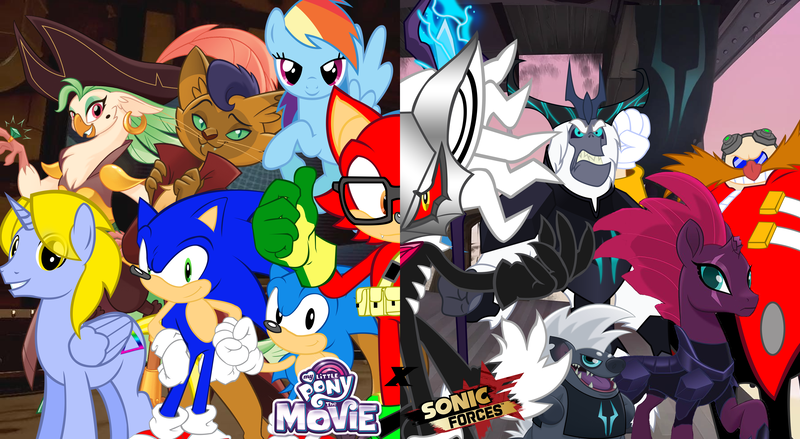 Size: 3358x1843 | Tagged: anthro, artist:trungtranhaitrung, capper dapperpaws, captain celaeno, classic sonic, crossover, derpibooru import, doctor eggman, gadget the wolf, grubber, infinite (character), my little pony: the movie, oc, oc:delta brony, phantom ruby, rainbow dash, safe, sonic forces, sonic the hedgehog, sonic the hedgehog (series), spoiler:my little pony the movie, storm king, tempest shadow