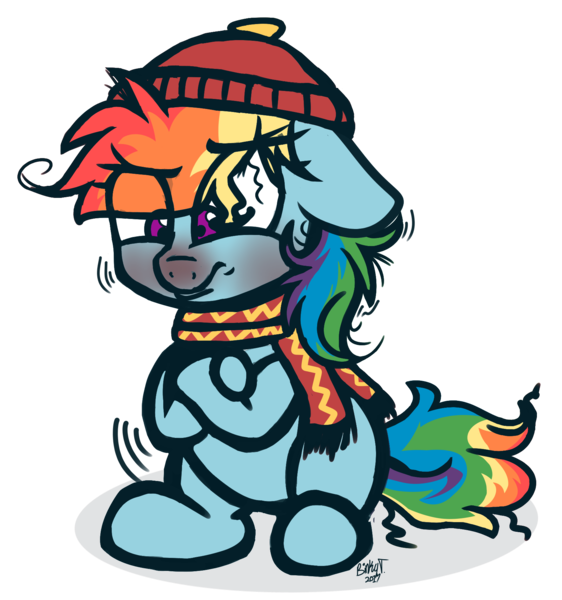 Size: 1680x1795 | Tagged: safe, artist:binkyt11, derpibooru import, rainbow dash, pegasus, pony, angry, chibi, clothes, cold, crossed arms, female, floppy ears, freezing, hat, mare, messy mane, missing cutie mark, red face, red nosed, scarf, shivering, sick, simple background, sitting, solo, transparent background