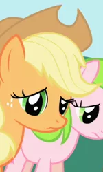 Size: 350x583 | Tagged: safe, derpibooru import, screencap, applejack, crimson gala, red gala, earth pony, pony, friendship is magic, apple family member, cropped, wavy mouth