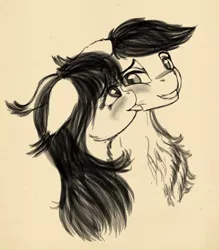 Size: 2442x2792 | Tagged: safe, artist:lunebat, derpibooru import, oc, oc:lunette, oc:silver wind, unofficial characters only, bat pony, colt, female, licking, looking at each other, male, mare, monochrome, shipping, silvette, sketch, tongue out