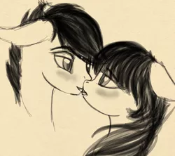 Size: 1221x1084 | Tagged: safe, artist:lunebat, derpibooru import, oc, oc:lunette, oc:silver wind, unofficial characters only, bat pony, colt, female, kissing, male, mare, monochrome, shipping, silvette, sketch