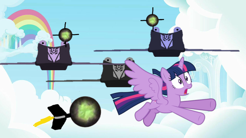 Size: 1024x576 | Tagged: alicorn, artist:dwayneflyer, decepticon, derpibooru import, missile, my little pony: the movie, obsidian orb, orbs, rainbow, safe, sky skiff, sky skiffs, skywarp, starscream, tempest shadow, thundercracker, transformers, twilight sparkle, twilight sparkle (alicorn)