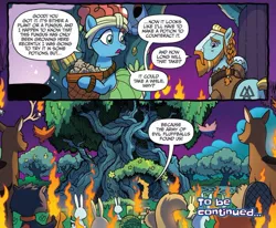 Size: 1102x907 | Tagged: safe, artist:tonyfleecs, derpibooru import, idw, meadowbrook, rockhoof, stygian, deer, earth pony, pony, legends of magic, spoiler:comic, spoiler:comiclom8, angry mob, animal, comic, critters, female, male, mare, meadowbrook's home, mob, official comic, speech bubble, stallion, torch