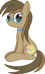 Size: 3809x6264 | Tagged: safe, artist:joey, derpibooru import, oc, oc:dawnsong, unofficial characters only, earth pony, pony, 2018 community collab, derpibooru community collaboration, collar, female, glasses, looking at you, mare, show accurate, simple background, sitting, smiling, solo, transparent background, vector