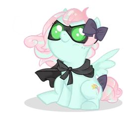 Size: 1024x930 | Tagged: safe, artist:parfywarfy, derpibooru import, oc, oc:parfait, unofficial characters only, earth pony, pony, cloak, clothes, female, filly, sitting, solo