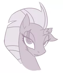 Size: 1488x1720 | Tagged: safe, artist:camo-pony, derpibooru import, tempest shadow, pony, unicorn, my little pony: the movie, broken horn, bust, eye scar, lidded eyes, looking at you, monochrome, portrait, scar, simple background, white background