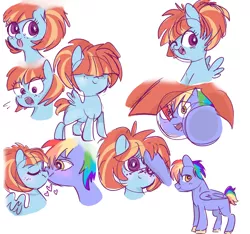 Size: 928x868 | Tagged: safe, artist:pinkablue, derpibooru import, bow hothoof, windy whistles, pegasus, pony, blushing, bowabetes, colt, cute, eyes closed, female, filly, foal, freckles, hair over eyes, heart, kissing, looking at you, male, one eye closed, open mouth, rainbow dash's parents, raspberry, shipping, simple background, tongue out, white background, windybetes, windyhoof, younger