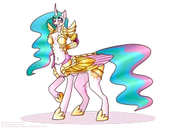 Size: 1600x1200 | Tagged: safe, artist:joepegasus, artist:rimmi1357, derpibooru import, princess celestia, anthro, centaur, taur, unguligrade anthro, anthro centaur, armor, breasts, cute, cutie mark, horn, horseshoes, majestic as fuck, one hoof raised, raised hoof, simple background, tongue out, transparent background, wing armor, wings