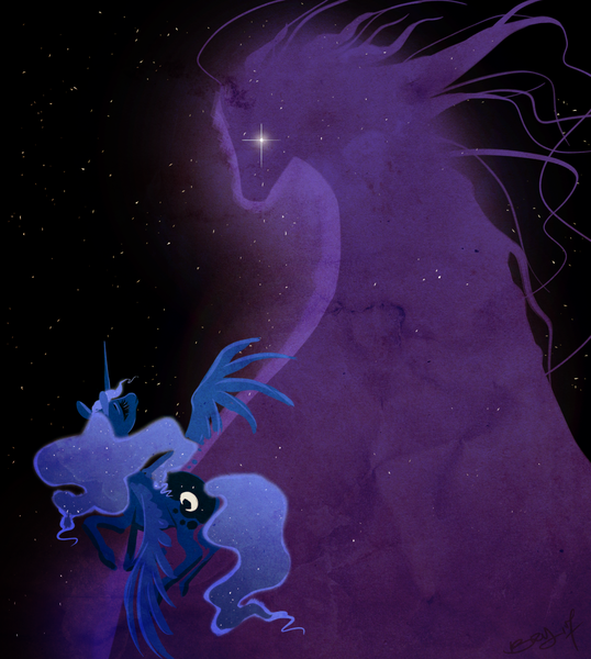 Size: 2133x2380 | Tagged: safe, artist:opalacorn, derpibooru import, princess luna, tantabus, alicorn, pony, do princesses dream of magic sheep, ethereal mane, female, glowing eyes, high res, image, mare, png, starry mane, stars