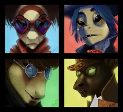 Size: 1600x1452 | Tagged: 2-d, artist:opalacorn, crossover, derpibooru import, gorillaz, humanz, murdoc niccals, my little pony: the movie, noodle, parrot pirates, pirate, ponified, ponified album cover, russel hobbs, safe