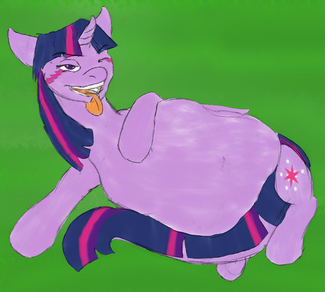 Size: 2309x2078 | Tagged: questionable, alternate version, artist:wesleyfoxx, derpibooru import, twilight sparkle, twilight sparkle (alicorn), alicorn, monster pony, original species, tatzlpony, belly, big belly, colored, fetish, same size vore, soft vore, tatzlight sparkle, tongue out, twipred, vore