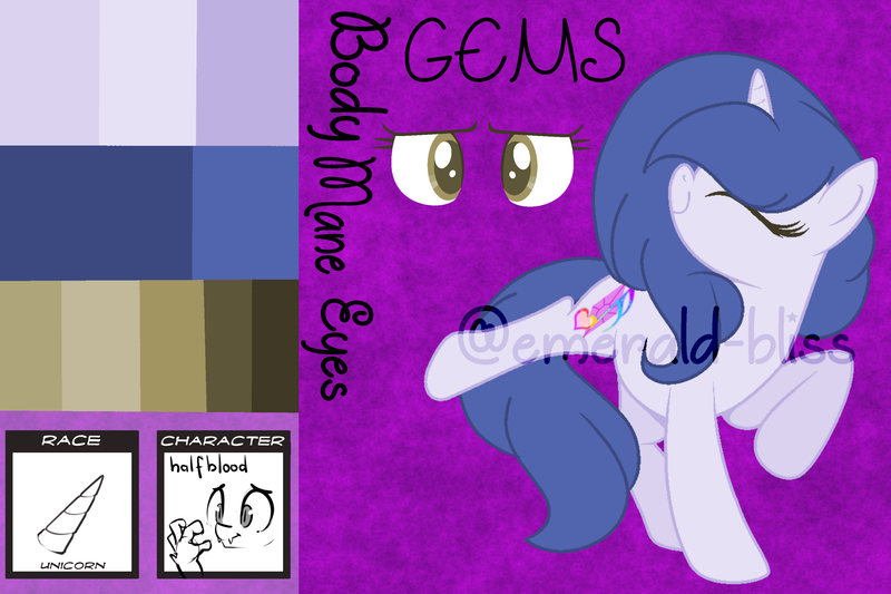 Size: 3000x2000 | Tagged: safe, artist:emerald-bliss, derpibooru import, oc, oc:gems, unofficial characters only, pony, unicorn, female, high res, mare, reference sheet, solo