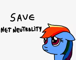 Size: 820x643 | Tagged: derpibooru import, mouthpiece, net neutrality, politics, rainbow dash, sad, safe, simple background, solo, white background