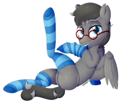 Size: 3000x2527 | Tagged: artist:meowcephei, clothes, derpibooru import, glasses, male, oc, plot, safe, simple background, socks, solo, stockings, striped socks, thigh highs, transparent background, unofficial characters only