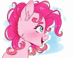 Size: 2000x1600 | Tagged: safe, artist:silbersternenlicht, derpibooru import, pinkie pie, earth pony, pony, bust, cheek fluff, ear fluff, female, mare, messy mane, open mouth, portrait, simple background, smiling, solo