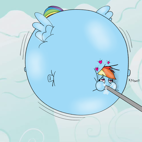 Size: 2048x2048 | Tagged: artist:boman100, bingo wings, cloud, cloud inflation, derpibooru import, female, floating, inflation, moaning, questionable, rainbow dash, sky, solo, solo female