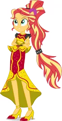 Size: 8226x15996 | Tagged: safe, artist:sugar-loop, derpibooru import, sunset shimmer, dance magic, equestria girls, spoiler:eqg specials, .svg available, absurd resolution, alternate hairstyle, clothes, dress, female, flamenco, simple background, smiling, solo, transparent background, vector