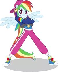 Size: 11641x14505 | Tagged: safe, artist:sugar-loop, derpibooru import, rainbow dash, a queen of clubs, dance magic, eqg summertime shorts, equestria girls, equestria girls series, get the show on the road, spoiler:eqg specials, absurd resolution, backwards ballcap, baseball cap, cap, clothes, converse, ear piercing, female, hat, hip hop, pants, piercing, ponied up, rapper dash, shoes, simple background, solo, transparent background, vector