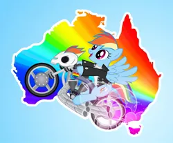 Size: 1000x828 | Tagged: safe, artist:pixelkitties, derpibooru import, rainbow dash, pegasus, pony, australia, bat out of hell, female, gay pride, gay pride flag, image, jpeg, lgbt, mare, marriage equality, meat loaf, motorcycle, politics, pride, rainbow, skull, solo