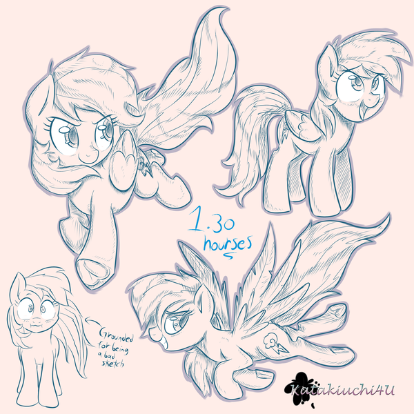 Size: 3000x3000 | Tagged: safe, artist:katakiuchi4u, derpibooru import, rainbow dash, pegasus, pony, female, mare, monochrome, sketch, solo