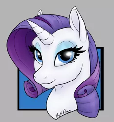 Size: 764x816 | Tagged: safe, artist:mythpony, derpibooru import, rarity, pony, unicorn, bust, female, lidded eyes, looking at you, mare, portrait, smiling, solo
