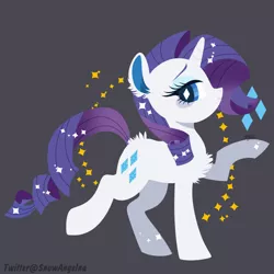 Size: 800x800 | Tagged: safe, artist:snow angel, derpibooru import, rarity, pony, unicorn, chest fluff, ear fluff, eyeshadow, female, gray background, lineless, looking at you, makeup, mare, raised hoof, raised leg, simple background, smiling, solo, sparkles, wingding eyes