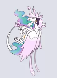 Size: 1712x2344 | Tagged: safe, artist:jykinturah, deleted from derpibooru, derpibooru import, fleur-de-lis, princess celestia, alicorn, dragon, feathered dragon, pony, cuddling, cute, cutelestia, dragoness, dragonified, eyes closed, female, fleurestia, interspecies, lesbian, mare, missing accessory, shipping, side, simple background, size difference, sleeping, smiling, species swap, spooning, white background
