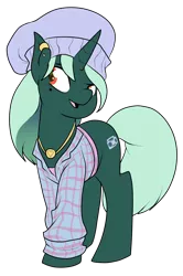 Size: 2114x3177 | Tagged: safe, artist:heyerika, derpibooru import, oc, oc:backspin, unofficial characters only, pony, unicorn, 2018 community collab, derpibooru community collaboration, clothes, hat, jewelry, necklace, piercing, simple background, transparent background