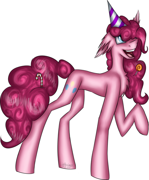 Size: 3126x3791 | Tagged: safe, artist:wildiecrazy, derpibooru import, pinkie pie, pony, candy, candy cane, food, hat, high res, lollipop, party hat, simple background, solo, transparent background