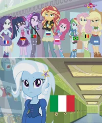 Size: 1136x1364 | Tagged: safe, derpibooru import, edit, edited screencap, screencap, applejack, fluttershy, pinkie pie, rainbow dash, rarity, starlight glimmer, sunset shimmer, trixie, twilight sparkle, equestria girls, spoiler:eqg specials, argentina, belgium, brazil, eqg flag-tag meme, flag, football, france, germany, humane five, humane seven, humane six, italy, mane six, obligatory pony, poland, portugal, russia, sports, world cup