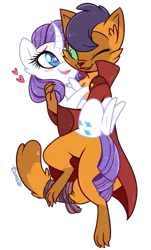 Size: 545x901 | Tagged: safe, artist:esmeia, derpibooru import, capper dapperpaws, rarity, anthro, cat, pony, unicorn, my little pony: the movie, anthro with ponies, capperbetes, capperity, clothes, curved horn, cute, female, male, mare, one eye closed, paws, shipping, simple background, straight, transparent background, wink