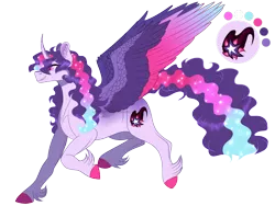 Size: 1120x840 | Tagged: safe, artist:bijutsuyoukai, derpibooru import, oc, oc:meteor shower, unofficial characters only, alicorn, pony, colored wings, colored wingtips, magical lesbian spawn, multicolored wings, offspring, parent:princess celestia, parent:twilight sparkle, parents:twilestia, solo, unshorn fetlocks